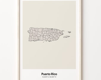 Puerto Rico Map Print: Minimalist Line Art Poster