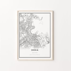 Doha Print, City Map Art Poster, Qatar, Wall Art Decor, Modern Black and White Style, Bedroom Prints, C13-665
