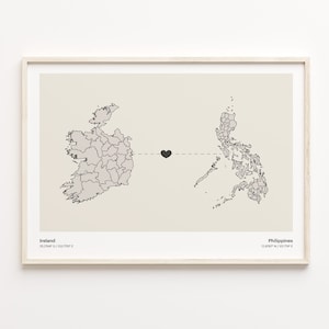 Irland Philippinen Print, Peruanisches Geschenk, Minimalistische Landkarte Poster, Reisewandkunst, Reisegeschenk, C21-1139