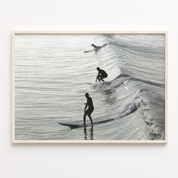 Surfing Black and White Poster Print: Coastal Wall Art