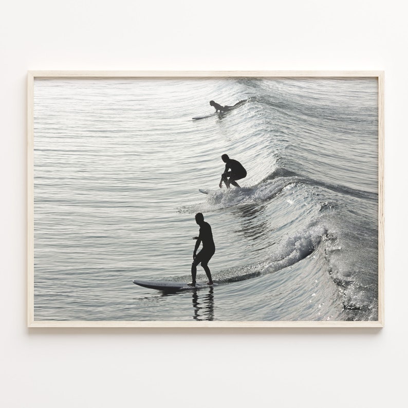 Surfing Black and White Poster Print: Coastal Wall Art image 1