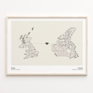 Großbritanien Kanada Druck, kanadisches Geschenk, minimalistische Landkarte Poster, Vereinigtes Königreich Kunst, Faraway Liebeskarte, C21-231