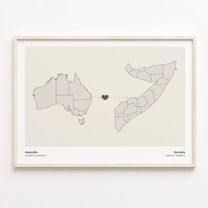 Australia to Somalia Print, Solomon Islander Gift, Minimalistic Country Connection Map Poster, Travel Wall Art, Goodbye Gift, C21-962
