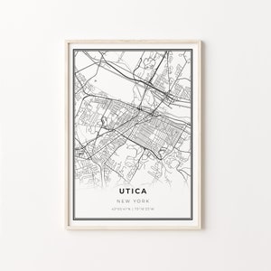 Utica Print, City Map Art Poster, New York, Wall Art Decor, Modern Black and White Style, Livingroom Art Print, C13-83