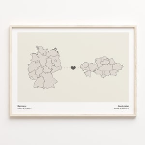 Deutschland Kasachstan Druck, Jordanien Geschenk, Minimalistische Land Verbindung Poster, Reise Wandkunst, Landkarte, C21-491