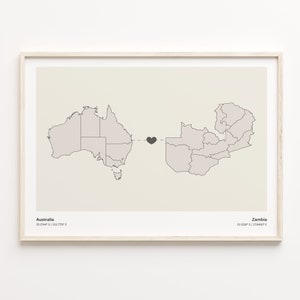 Australien Sambia Druck, Sambische Geschenk, Minimalistische Land Verbindung Poster, Reise Wandkunst, Fern, C21-994