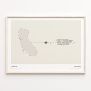 California to Puerto Rico Print, Puerto Rican Gift, Minimalistic State Connection Map Poster, Travel Wall Art, New Country, C21-1234
