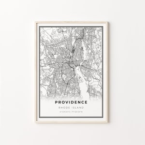 Providence Print, City Map Art Poster, Rhode Island RI USA, Wall Art Decor, Modern Black and White Style, Gift To Friend, C13-279