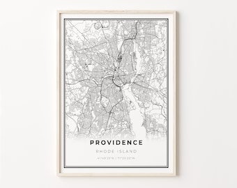 Providence Rhode Island Map Print: Modern Black and White Wall Art