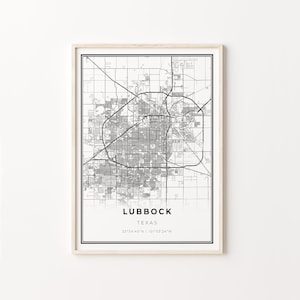 Lubbock Print, City Map Art Poster, Texas TX USA, Wall Art Decor, Modern Black and White Style, Gift Grandpa, C13-247