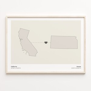 California to Kansas Print, Kansan Geschenk, Minimalistische US Bundesstaat Verbindungskarte Poster, Reise Wandkunst, Global Love Geschenk, C21-1211