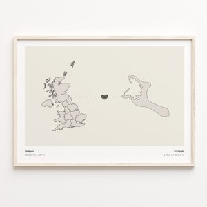 Britain to Kiribati Print, I-Kiribati Gift, Minimalistic Country Connection Map Poster, United Kingdom Art, Farewell Journey Map, C21-295