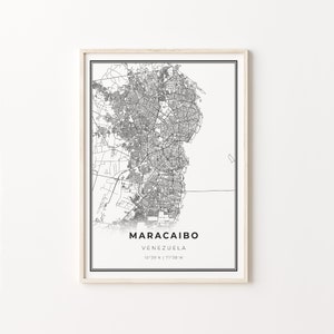 Impressão de Maracaibo, pôster de arte de mapa da cidade, Venezuela, decoração de arte de parede, estilo moderno preto e branco, presente para uma irmã, C13-764