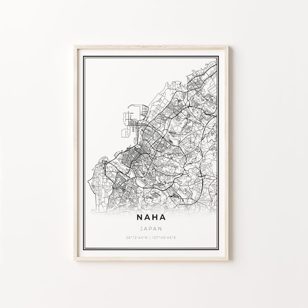 Naha Print, City Map Art Poster, Okinawa Japan, Wall Art Decor, Modern Black and White Style, Gift To Friend, C13-564