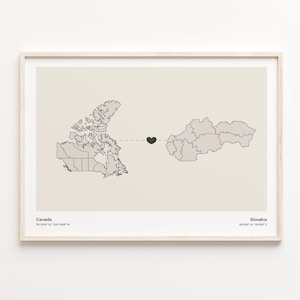 Canada to Slovakia Print, Singaporean Gift, Minimalistic Country Connection Map Poster, Travel Wall Art, Study Abroad, C21-760