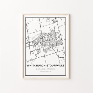 Whitchurch-Stouffville Print, City Map Art Poster, Ontario ON Canada, Wall Art Decor, Modern Black and White Style, C13-782