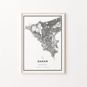 Dakar Print, City Map Art Poster, Senegal, Wall Art Decor, Modern Black and White Style, Gift Ideas For Her, C13-832