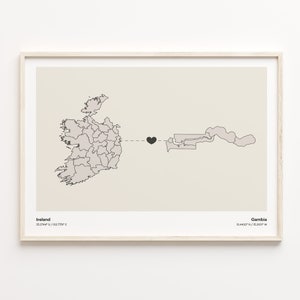 Ireland to Gambia Print, Gambian Gift, Minimalistic Country Connection Map Poster, Travel Wall Art, Goodbye, C21-1060