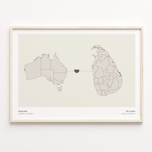 Australien Sri Lanka Druck, Spanisches Geschenk, Minimalistische Landkarte Poster, Reise Wandkunst, Im Ausland lebende Karte, C21-966