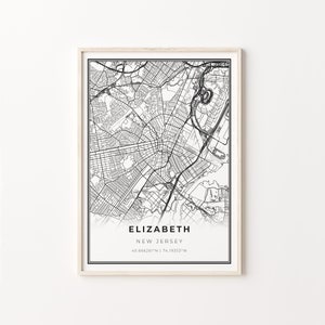 Elizabeth Print, City Map Art Poster, New Jersey NJ USA, Wall Art Decor, Modern Black and White Style, Livingroom Artwork, C13-82