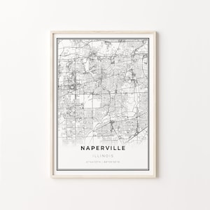 Impresión de Naperville, cartel de arte del mapa de la ciudad, Illinois IL USA, decoración de arte de pared, estilo moderno en blanco y negro, pared escandinava, C13-20