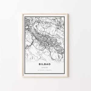 Bilbao Print, Stadt Karte Kunst Poster, Spanien, Wand Kunst Dekor, Modern Schwarz Weiß Stil, Geschenk Freundin, C13-530