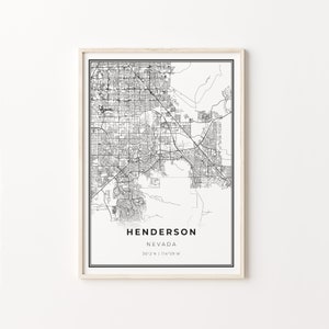 Henderson Print, City Map Art Poster, Nevada NV USA, Wall Art Decor, Modern Black and White Style, Büro Wandkunst, C13-55