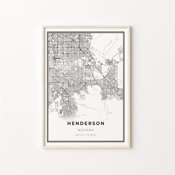 Henderson Print, City Map Art Poster, Nevada NV USA, Wall Art Decor, Modern Black and White Style, Office Wall Art, C13-55