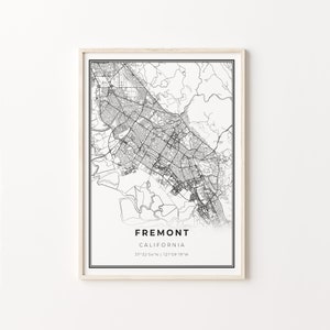 Fremont Print, City Map Art Poster, California CA USA, Wall Art Decor, Modern Black and White Style, Entryway Decor, C13-151