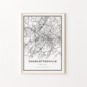 Charlottesville Print, City Map Art Poster, Virginia VA USA, Wall Art Decor, Modern Black and White Style, Skandinavische Drucke, C13-303