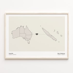 Australien Neukaledonien Druck, Niederländisches Geschenk, Minimalistische Land Verbindung Poster, Reise Wandkunst, Übersee Liebe Geschenk, C21-926
