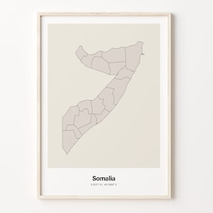 Impresión de Somalia, Regalo somalí, Póster de mapa de país minimalista, Arte lineal SO, Arte de tonos naturales, C24-167