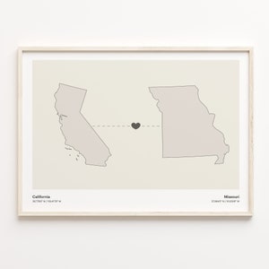 California to Missouri Print, Missourian Gift, Minimalistic State Connection Map Poster, Travel Wall Art, Faraway Love, C21-1219