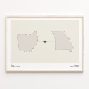 Ohio to Missouri Print, Missourian Gift, Minimalistic State Connection Map Poster, Travel Wall Art, New Country, C21-1531