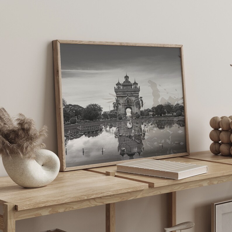 Laos Black and White Poster Print: City Travel Wall Art image 2