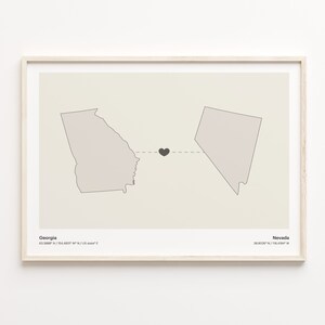 Impressão da Geórgia a Nevada, presente de Nevadan, pôster de mapa de conexão de estado minimalista, arte de parede de viagem, presente de viagem no exterior, C21-1592