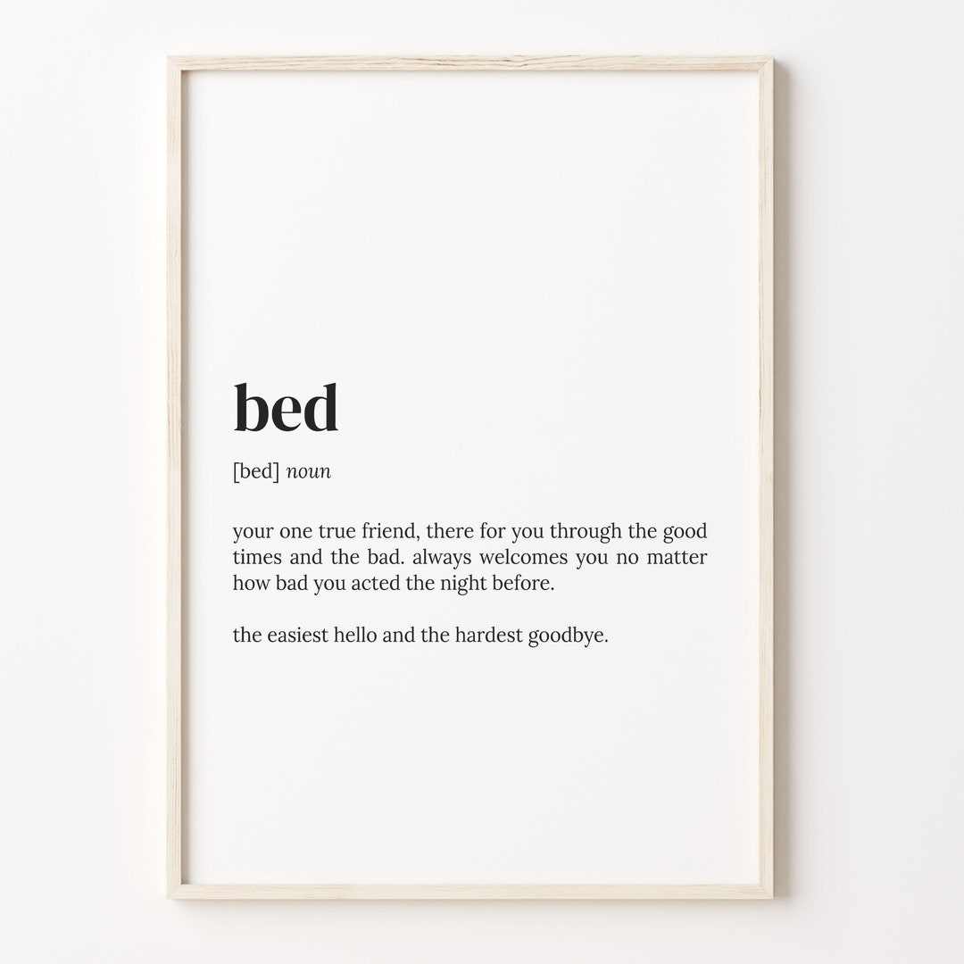 Bed Definition Print, Dictionary Poster, Quote Wall Art, Gift for