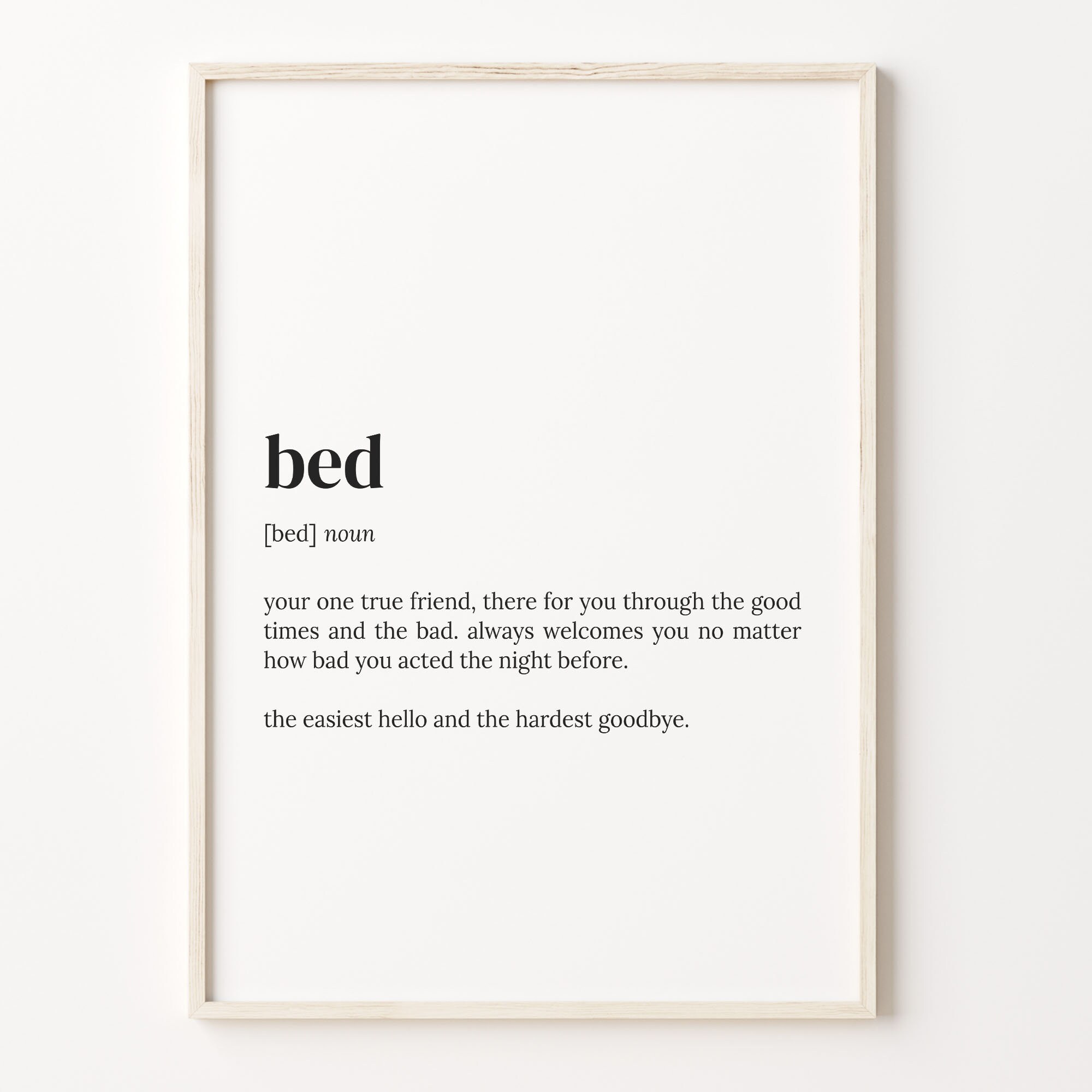 Bed Definition Print Dictionary Poster Quote Wall Art Gift Etsy