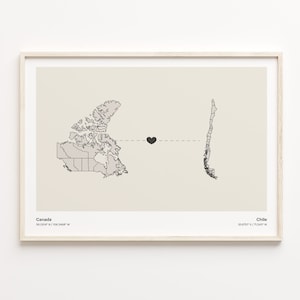 Kanada-Chile-Druck, Tschadisches Geschenk, minimalistisches Landverbindungskarten-Poster, Reise-Wandkunst, Far Apart-Karte, C21-633