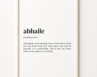 Abhaile Definition Print, Woordenboek Poster, Quote Wall Art, Abhaile Art, Ierse definitie, Ierland Quote Gift, Cadeau Idee, C17-242