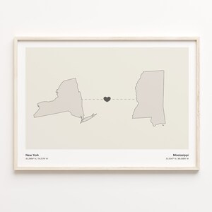 New York to Mississippi Print, Mississippi Geschenk, Minimalistische State Verbindung Karte Poster, Reise Wandkunst, Willkommen Geschenk, C21-1376