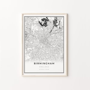 Birmingham Print, City Map Art Poster, England United Kingdom UK, Wall Art Decor, Modern Black and White Style, C13-608