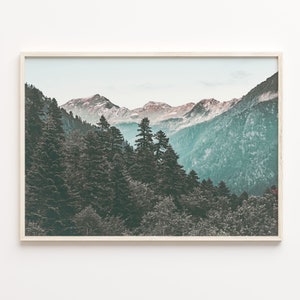 Pine Tree Forest And Mountains Bunt Poster Druck, Pinetree Wald Fotokunst, Art Boho Dekor, Bunte Wandkunst, C18-268