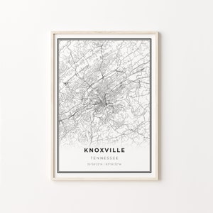 Knoxville Print, City Map Art Poster, Tennessee TN USA, Wall Art Decor, Modern Black and White Style, Office Gift, C13-113