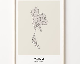 Thailand Map Print: Minimalist Line Art, Neutral Decor
