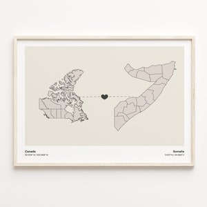 Canada to Somalia Print, Solomon Islander Gift, Minimalistic Country Connection Map Poster, Travel Wall Art, Goodbye, C21-763