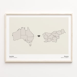 Australia to Slovenia Print, Slovak Gift, Minimalistic Country Connection Map Poster, Travel Wall Art, Study Abroad Map, C21-960