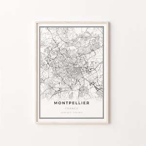 Impresión de Montpellier, cartel de arte del mapa de la ciudad, impresión de la ciudad de Francia, decoración de arte de la pared, estilo moderno en blanco y negro, regalo para un novio, C13-476