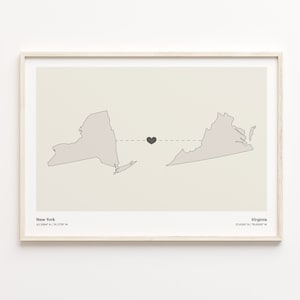 New York to Virginia Druck, Virginian Geschenk, Minimalistische Verbindung Poster, Reise Wandkunst, Umzug Geschenk, C21-1397