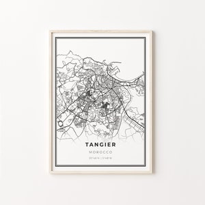Tanger Print, City Map Art Poster, Maroc, Wall Art Decor, Modern Black and White Style, City Map Art, C13-618